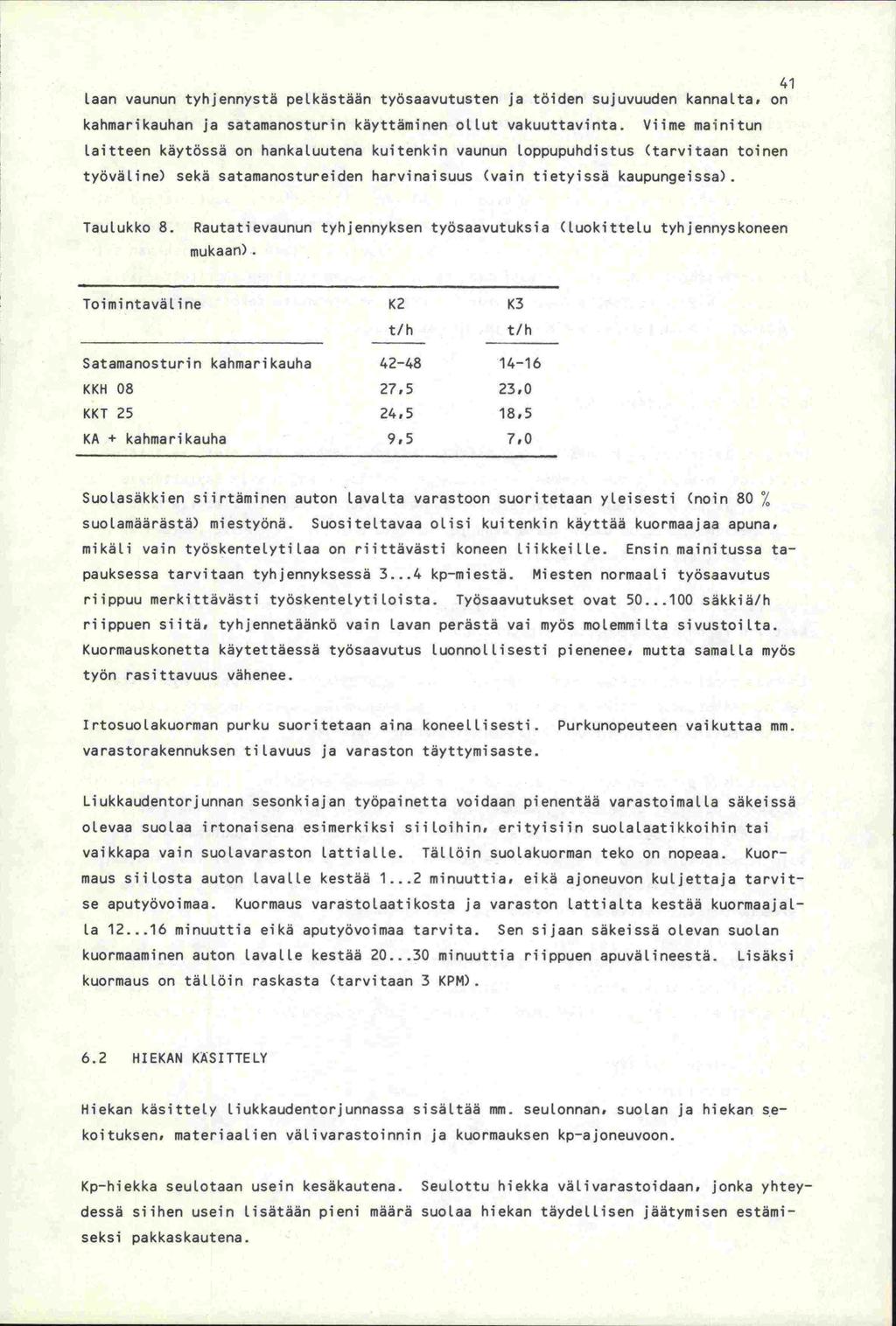 41 laan vaunun tyhjennystä pelkästään työsaavutusten ja töiden sujuvuuden kannalta, on kahmarikauhan ja satamanosturin käyttäminen ollut vakuuttavinta.