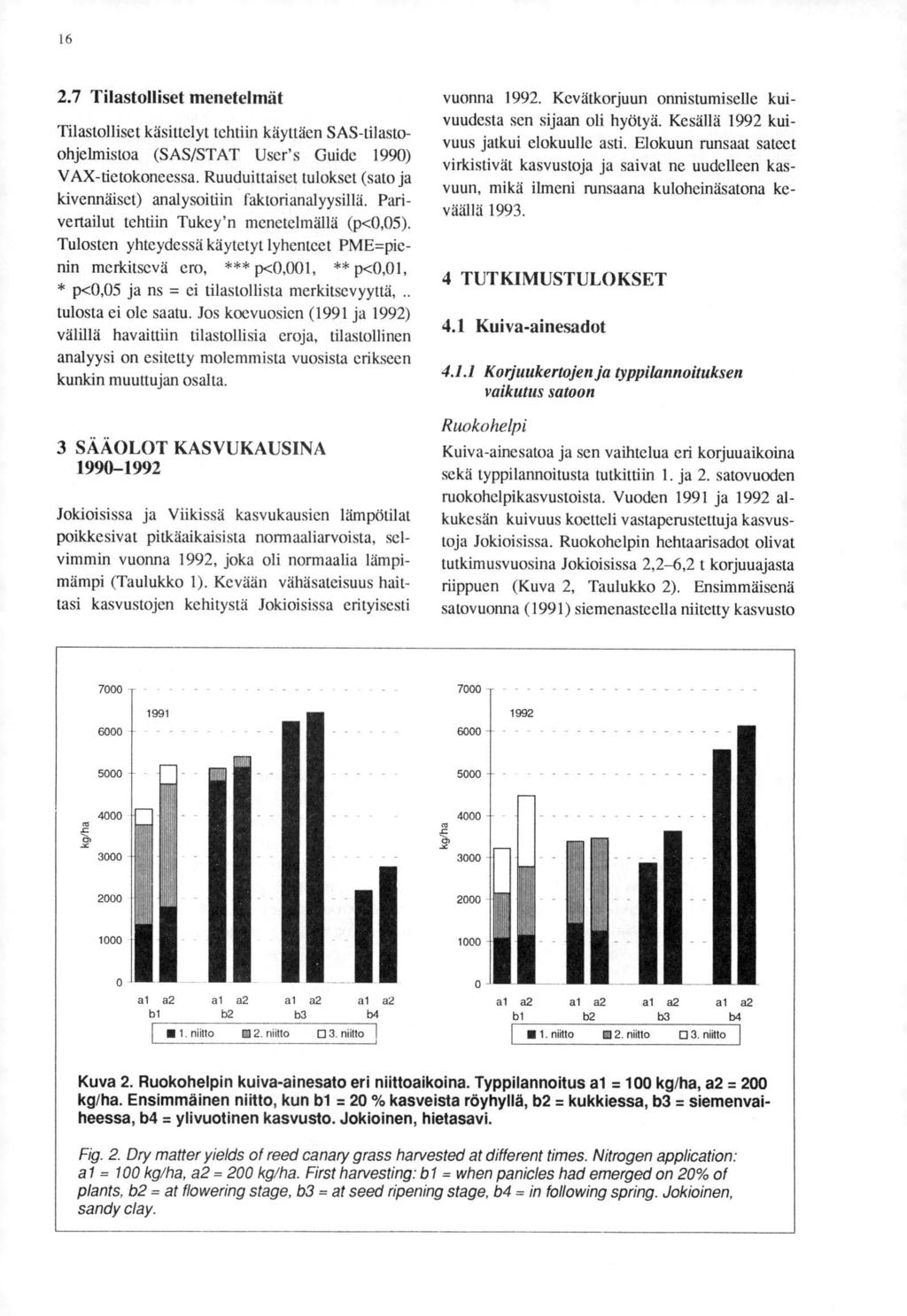 16 2.7 Tilastolliset menetelmät Tilastolliset käsittelyt tehtiin käyttäen SAS-tilastoohjelmistoa (SAS/STAT User's Guide 199) VAX-tietokoneessa.