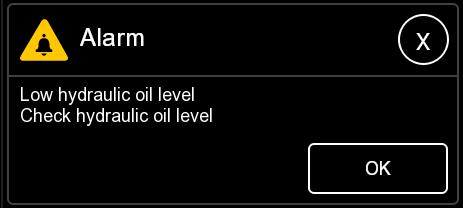 Hälytys poistuu, kun dieselmoottori sammutetaan tai hydrauliöljyn määrä on vähintään 145 litraa.