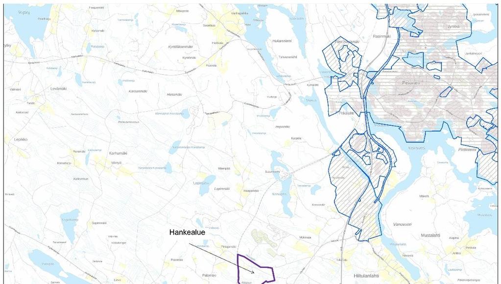 Kuva 68. Hankealuetta lähimmät asemakaava-alueet. 7.