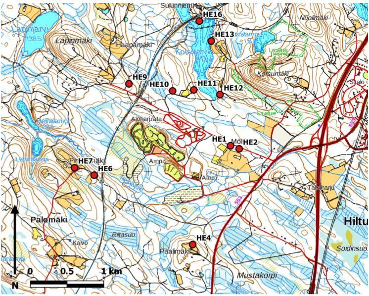 64 (177) Kuva 20. Melumittauspisteiden sijainti (Nab Labs Oy, 2017). Alueen nykyisessä äänimaisemassa esiintyy hyvin erilaista melua.