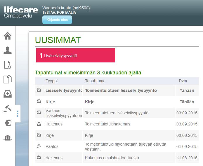 Omapalvelu / Puolesta-asiointi Mikäli on lupa asiointiin toisen puolesta tulee uusi kuva valittavaksi: Puolesta-asiointi