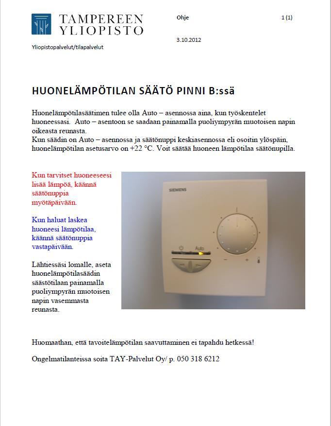 Ohje huonekohtaisen lämpötilasäätimen käytöstä Yhdeksän