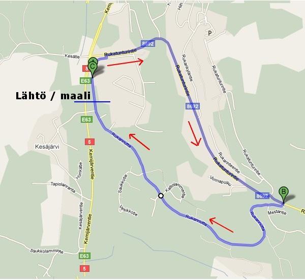 7.5. Ryhmä 3:n kilpailureitti Lähtö Rukanriutantieltä, jota ajetaan 190m kaartaen vasemmalle. Rukanriutantieltä käännytään seuraavaksi oikealle tielle Rukatunturintie (8692), jota ajetaan 2,0 km.