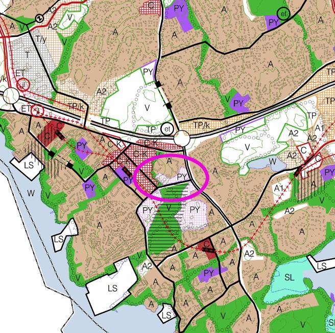 3(5) Yleiskaava Espoon eteläosien yleiskaavassa alue on julkisen palvelun ja hallinnon aluetta PY sekä asuinaluetta A.