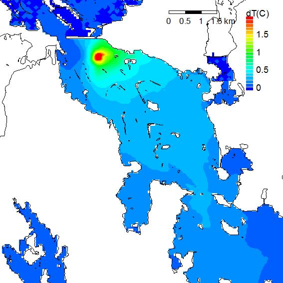 -1m, 6/26-1m, 7/26-1m, 8/26-1m, 9/26 Kuva 19: Lämmönousun kuukausikeskiarvot kesä-, heinä-, elo- ja syyskuussa 26, kuormituspiste P1, pintakerros.
