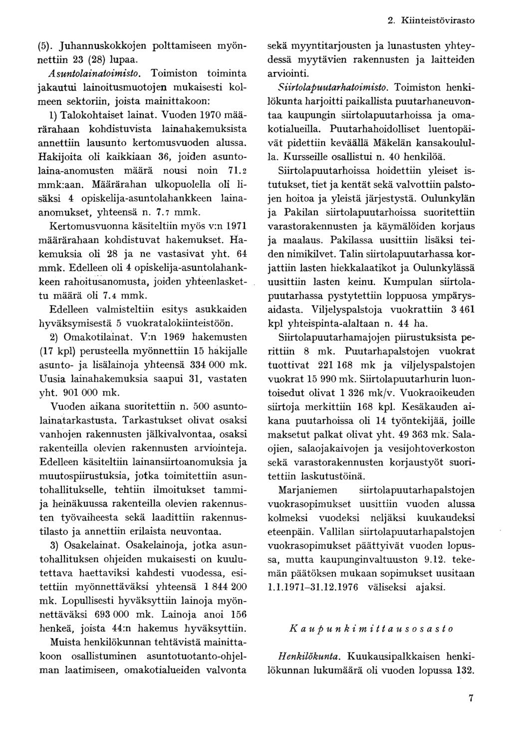 (5). Junnuskokkojen polttamiseen myönnettiin 23 (28) lupaa. Asuntolainatoimisto.