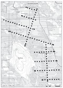 Kemijärvellä tutkitut suot, niiden turvevarat ja käyttökelpoisuus 18. Saukkoaapa Saukkoaapa (kl. 3641 08, x = 7414,8, y = 3525,7) sijaitsee noin 21 km Kemijärven keskustasta koilliseen.