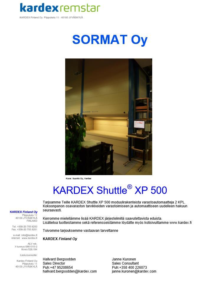 Kardex Oy:n tarjous uusista