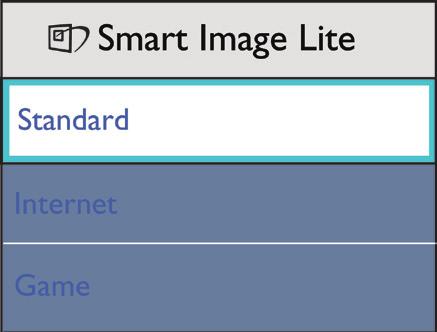 4. Kun SmartImage Lite on päällä, srgb on automaattisesti pois päältä. Jos haluat käyttää srgb:tä, sammuta SmartImage Lite painamalla näyttösi etupaneelissa olevaa näppäintä.