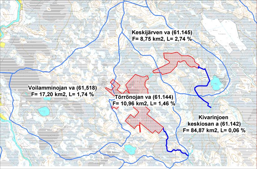 FCG Finnish Consulting Group Oy Ympäristövaikutusten arviointiselostus 29 (96) Kivarinjoki saa alkunsa pienestä Latvajärvestä Pudasjärven kaupungin keskiosassa ja laskee Kivarinjärveen lähellä