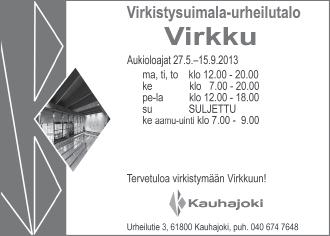 KAUHAJOEN KAUPUNKI Liikunta- ja nuorisopalvelut puh. 040 505 8164 www.kauhajoki.fi/vapaa-aika PL 500, 61801 Kauhajoki KAUHAVAN KAUPUNKI Liikuntatoimi 050 5054 461 katja.kankaansyrja@kauhava.fi jyrki.