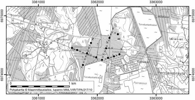 Soinissa tutkitut suot ja niiden turvevarat Osa 1 19. Kunkunkivenneva Kunkunkivenneva (kl. 2242 06, x = 6974,4, y = 3362,2) sijaitsee noin 5 km Soinin keskustasta kaakkoon.