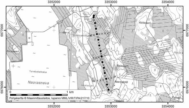 Soinissa tutkitut suot ja niiden turvevarat Osa 1 27. Naaraskytö Naaraskytö (kl. 2242 03, x = 6979,6, y = 3352,8) sijaitsee noin 7 km Soinin keskustasta länteen.