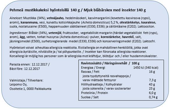 Hyönteisten pakkausmerkinnät Esimerkki
