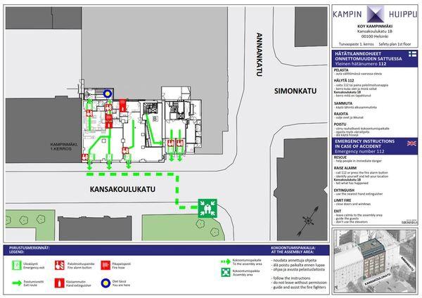 Sivu 17 / 40 3. Rakennuksen turvallisuusjärjestelyt 3.1. Turvallisuuskartat Turvallisuuskartat ovat opastepiirustuksia, joihin on merkitty hätätilanneohjeiden lisäksi turvallisuuteen liittyviä tietoja.