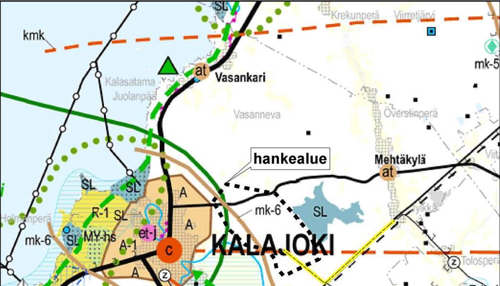 FCG Finnish Consulting Group Oy Mustilankankaan tuulivoimapuiston YVA-ohjelma 26 Kuva 14. Hankkeen sijoittuminen suhteessa alueella voimassa olevaan maankuntakaavaan.