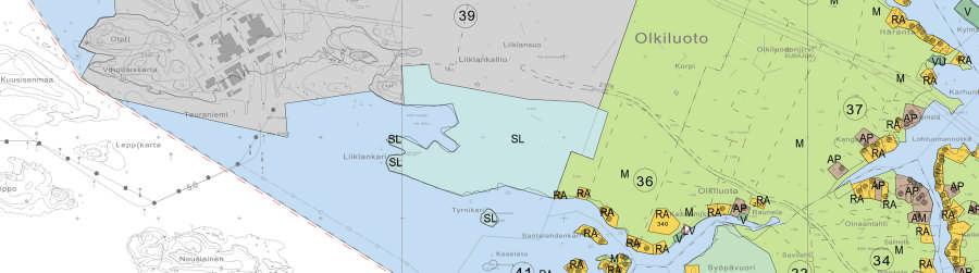 loma-asuntoalueet (RA) ja maatilojen talouskeskusten alueet (AM). Olkiluodon etelärannalla sijaitseva Liiklankarin alue on merkitty luonnonsuojelualueeksi (SL). Eurajoen kunnanvaltuusto hyväksyi 12.