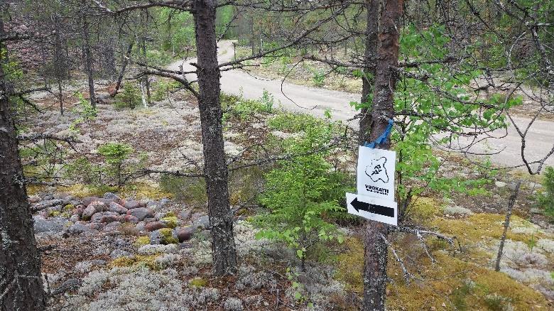 Paikalla on polkujuoksun viittoja sekä Sotinkentän historiasta