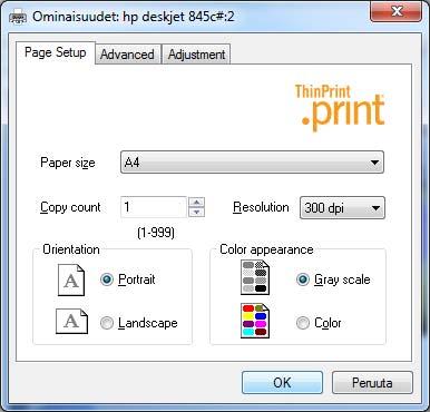 Tulostimen ominaisuudet Tulostimen ominaisuuksiin vaikutat Tiedosto (File) -valikon Tulosta (Print) -alivalikon Tulostimen ominaisuudet (Printer Properties) -linkistä (katso kuva sivulla 35) esiin