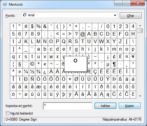 Merkistö (Character Map) Erikoismerkkejä löydät Windows-käyttöjärjestelmän Merkistö (Character Map) -ohjelmasta.
