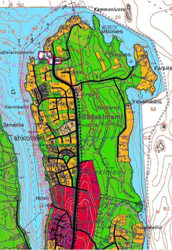 FCG Suunnittelu ja tekniikka Oy Kaavaselostus, luonnos 5 (10) Kuva 5: Ote yleiskaavasta ja asemakaava-alueen sijainti Asemakaava Alue on merkitty VU/k Urheilu- ja virkistysalueeksi (Golf), johon saa