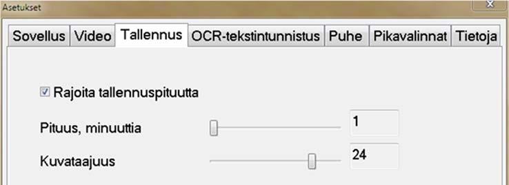 8.4.3.3 Tallennusasetukset Rajoita tallennuspituutta Ota tämä asetus käyttöön, jos haluat rajoittaa tallennuksen pituutta.