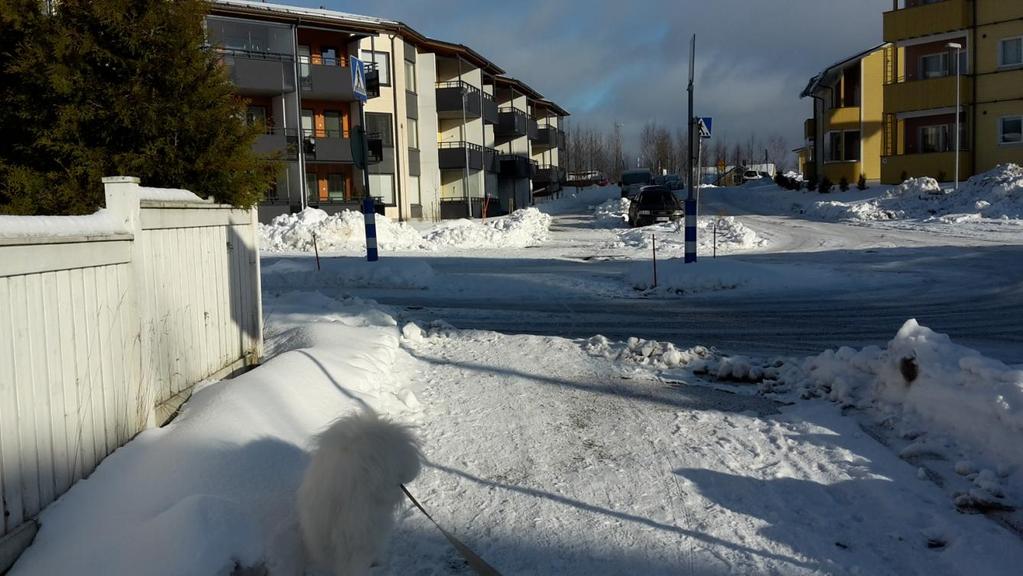 suojatietä. Yleisesti ottaen ajonopeudet liian kovat. Ehdotetaan hidastetöyssyjä ja peiliä, tai aidan siirtämistä.