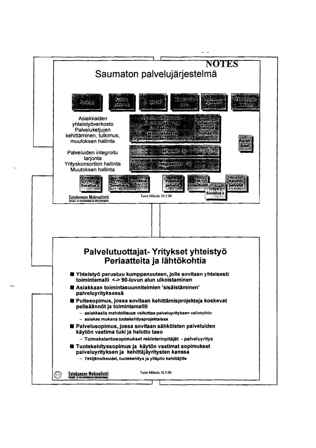 Saumaton palvelujarjestel kehittaminen, tutkimus, muutoksen hallinta Palvelutuottajat- Yritykset yhteistyö Periaatteita ja lähtökohtia Yhteistyö perustuu kumppanuuteen, jolle sovitaan yhteisesti