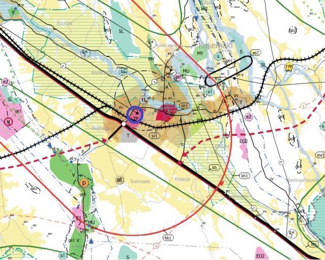 4 SUUNNITTELUTILANNE 4.1 Kaava-aluetta koskevat suunnitelmat, päätökset ja selvitykset 4.1.1 Maakuntakaava Kuva 4. Ote maakuntakaavasta. Sininen rengas kuvaa suunnittelualueen sijaintia.