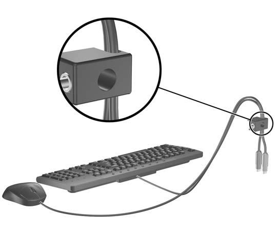 2. Vedä näppäimistön ja hiiren johdot lukon läpi. Kuva C-4 Näppäimistön ja hiiren johtojen vetäminen 3.