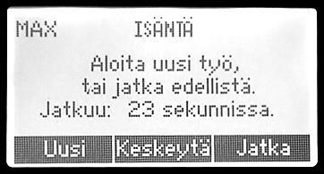 Käynnistysnäkymä Kun T ES käynnistyy, näyttö tarjoaa käyttäjälle kaksi vaihtoehtoa: Uusi: Käynnistää laitteen oletusnopeudella. Edelliset asetukset, esim. ajastin- ja virtausasetukset hylätään.