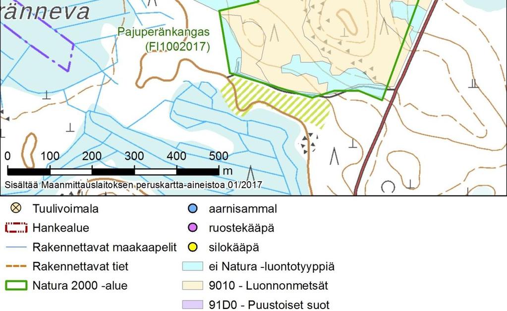 1 Vaikutukset luontodirektiivin luontotyyppeihin Metsähallituksen tekemien luontotyyppi-inventointien mukaisten luontodirektiivin luontotyyppien esiintyminen
