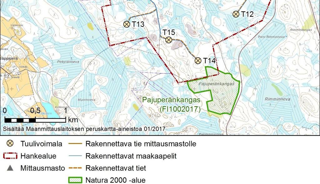 Tuulipuisto koostuu 16 tuulivoimalasta perustuksineen, maakaapeleista sähkönsiirtoa varten, tuulipuiston sähköasemasta sekä huoltoteistä.