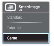 3. Kuvan optimointi Valittavanasi on 3 tilaa: Standard (Vakio), Internet, Game (Peli). 3.2 SmartContrast Määritelmä?