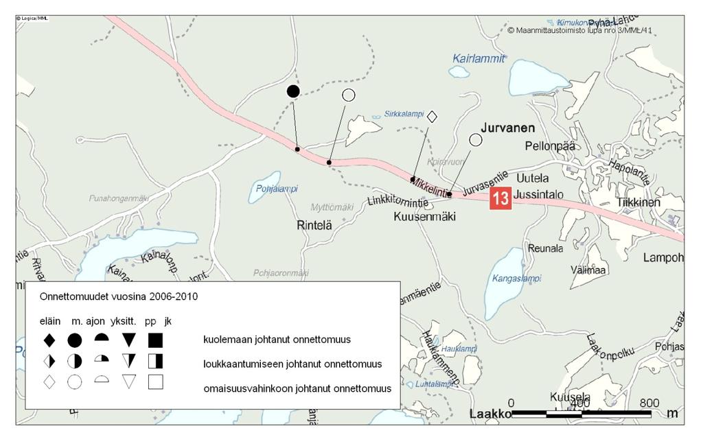 TIESUUNNITELMASELOSTUS 5 1.3.2 Liikenne Valtatien 13 liikennemäärä on kehittynyt alueen muiden pääväylien kanssa kutakuinkin Liikenneviraston ennusteiden mukaisesti.