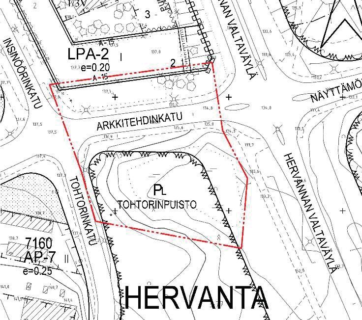Tohtorinpuistossa puistoalueella on voimassa asemakaava nro 5277, jossa puistoalue on osoitettu luonnontilaisena säilytettävänä alueena (PL). Muilta osin alue on katualuetta.