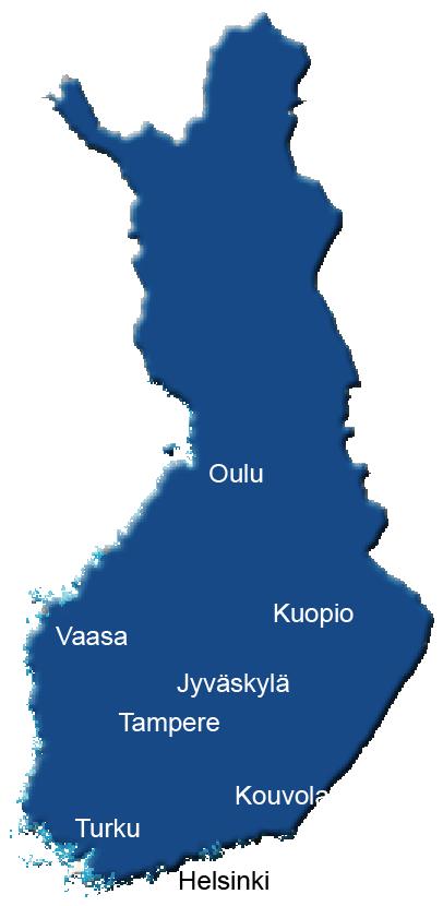 Finpron Suomen alueverkosto Lapin Pohjois- Pohjanmaan Pohjanmaan Etelä-Pohjanmaan Satakunnan Varsinais-Suomen ja Ahvenanmaan Uudenmaan Rovaniemi Kajaani Vaasa Seinäjoki Joensuu Pori Mikkeli Lahti