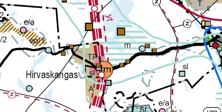 Kaupunginhallitus 26.10.2015 liite nro 2 (15/18) 3 KUVA 2 Ote Keski-Suomen maakuntakaavojen yhdistelmä kartasta. Suunnittelualueen likimääräinen sijainti osoitettu punaisella nuolella. 3.2. Yleiskaava Hirvaskankaan-Koiviston osayleiskaavassa (kaupunginvaltuusto hyväksynyt 18.