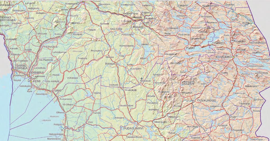 Ehdotettu rajaus (musta viiva) noudattaa suurimpien jokiuomien ja Oulujärven maisemallisia rajoja. Voimalaitosalueet muodostavat tällä alueella helminauhamaisen ketjun.