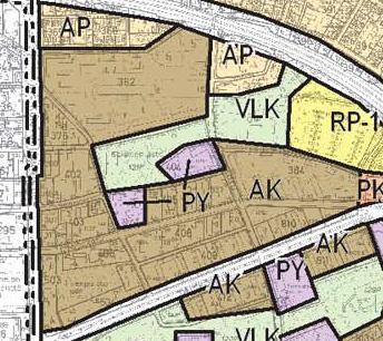 Ote Kantakaupungin yleiskaavasta v.1998 Suunnittelualue on ympyröity punaisella Ote Kantakaupungin yleiskaavasta v.1998. Viherverkko ja suojelu -kartta. Kuva 9.