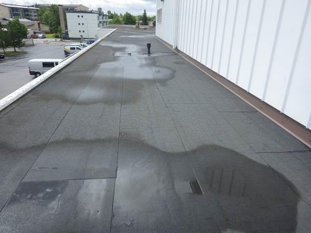 24(43) Rivipeltikatoissa esiintyy melko yleisesti ruostevaurioita. Myös kattojen läpivienneissä ja saumoissa esiintyy epätiiviyttä. Kattokaltevuudet ovat suhteellisen loivia.
