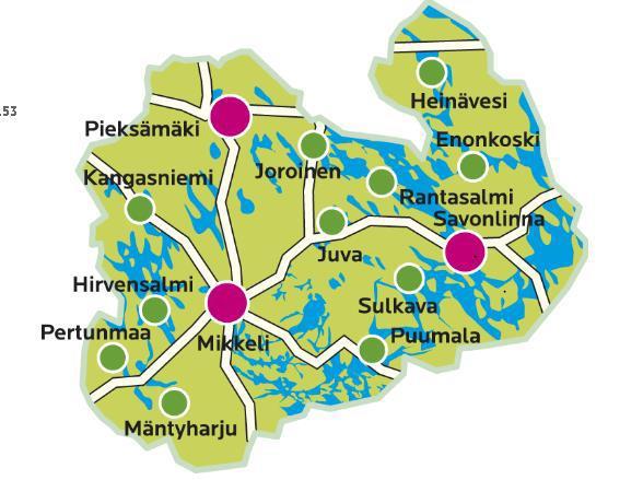 148 119 asukasta 12 kuntaa Etelä-Savo maakuntana Essote ky (7 jäsenkuntaa) Sosteri ky (4 jäsenkuntaa) Pieksämäen kaupunki (esh palvelut Essotesta) Rantasalmen ja Sulkavan sote-palvelut