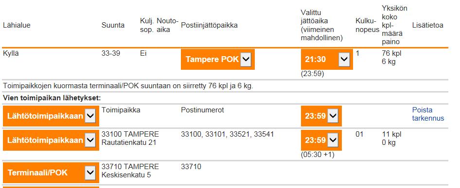 Postiinjättöpaikat ja ajat, siirto terminaaliin / etäjakeluun Kun olet tehnyt valinnan Tarkenna aluetta Ja et vie kaikkien jakelutoimipaikkojen lehtiä suoraan sinne, niin ilmoita ao jakelutoimipaikan