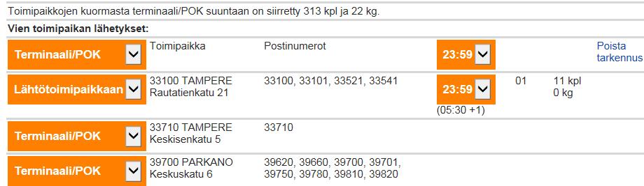 lähialueen rivillä kerrottuun jättöpaikkaan siinä olevaan kellonaikaan mennessä.