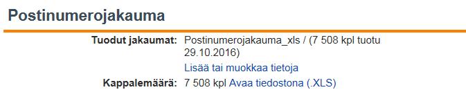 Postinumerojakauma / osoitteelliset lehdet Jokaiselle tilaukselle tulee antaa postitukseen liittyvät tiedot (postinumerojakauma, lähetyksen koko -tiedot sekä postituksen esityötä koskevat tiedot),