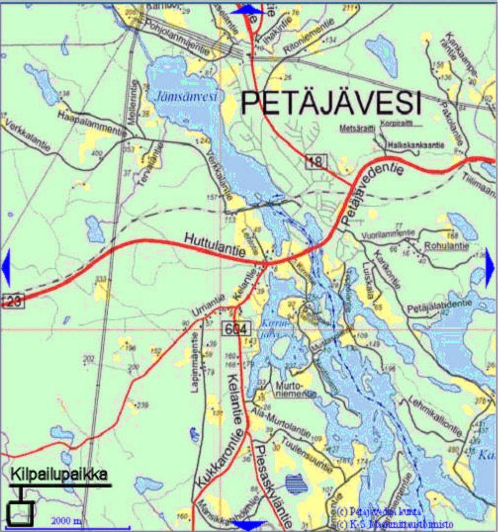 AJO-OHJE KILPAILUPAIKALLE: Valtatie 23 käännytään Jämsään menevälle tielle 604.