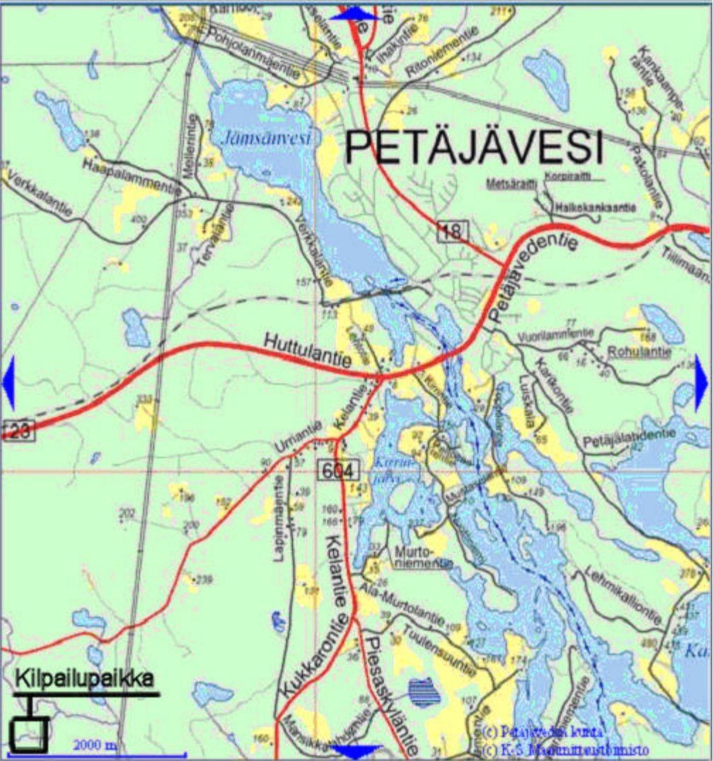 AJO-OHJE KILPAILUPAIKALLE: Valtatie 23 käännytään Jämsään menevälle tielle 604.