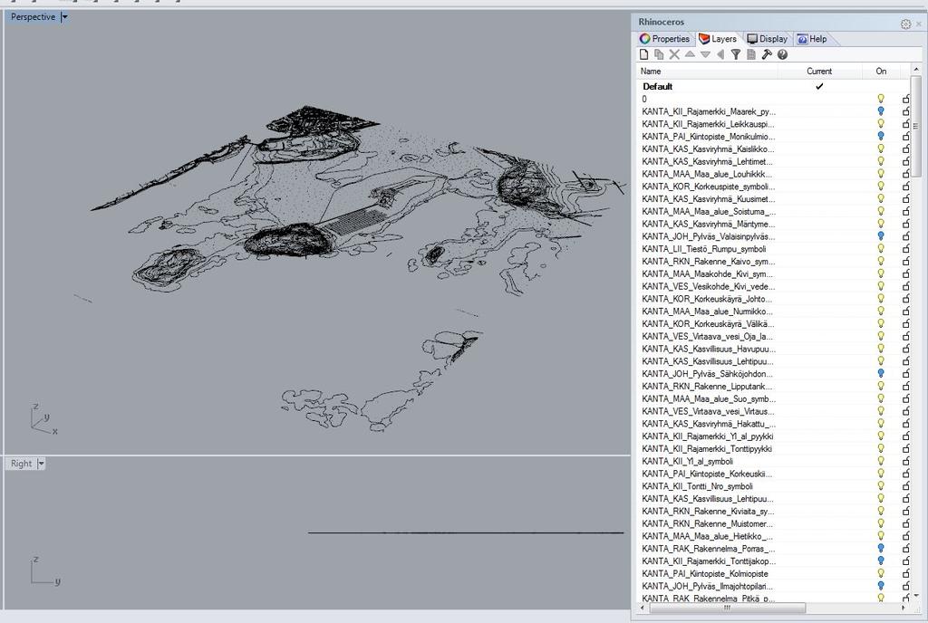 AutoCAD-piirustusten tuominen Rhinoon 26 / 59 dwg-tiedostoja voi avata suoraan Open-valikosta dwg-tiedostot tulevat layereineen