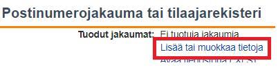 Avautuvassa ikkunassa klikkaamalla Lisää uusi jakauma -linkkiä pääset ilmoittamaan postinumerot, joille jakelu kohdistuu. Seuraavaksi sinun tulee kertoa tuotavan tiedoston sisältö.